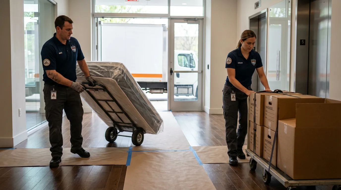Professional apartment movers loading elevator in Mont Vernon, NH